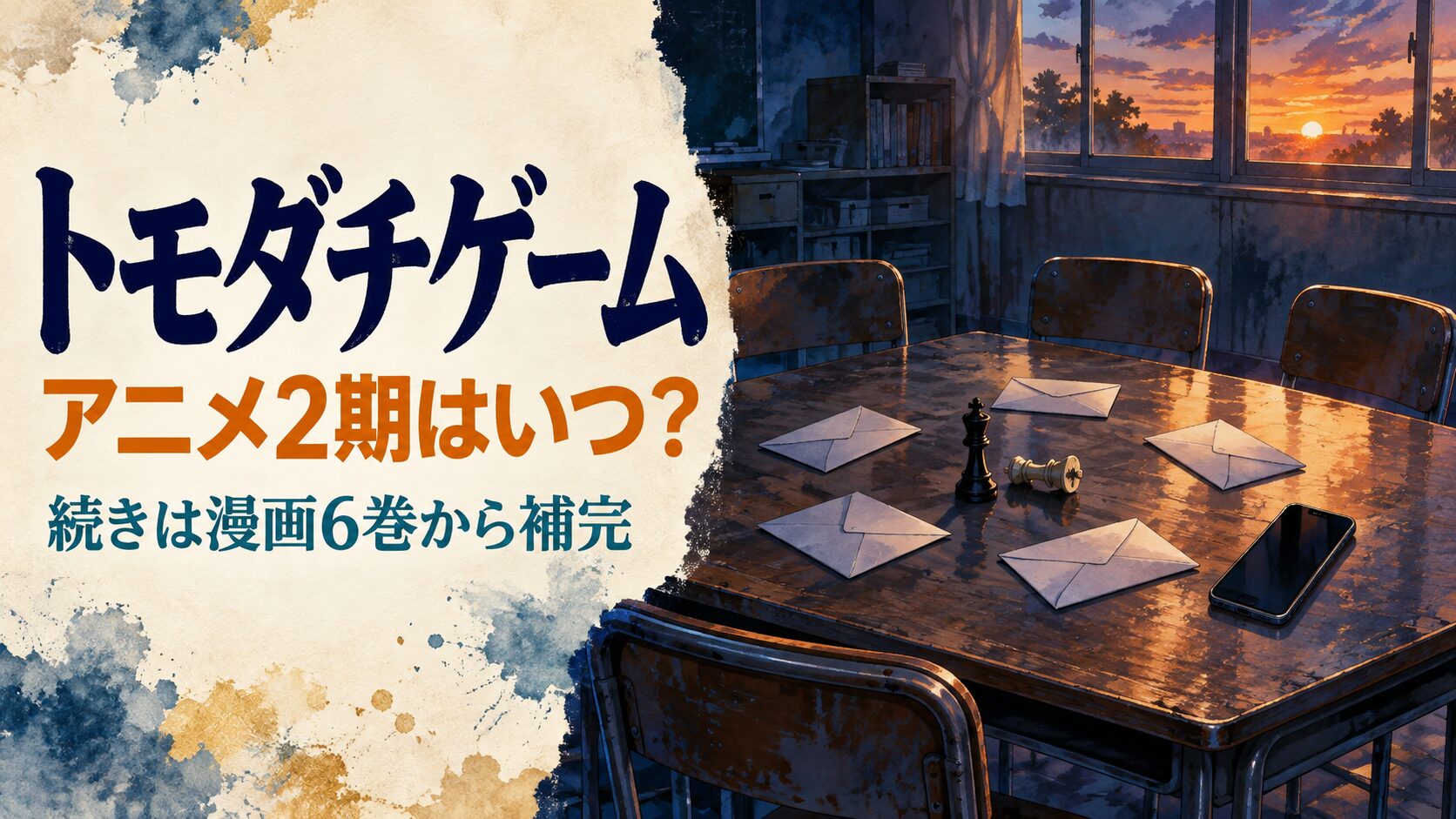 トモダチゲームの2期情報と漫画6巻からの補完を案内するイメージ