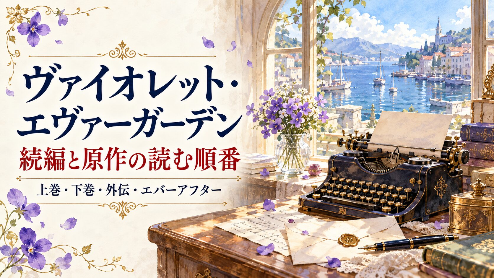 ヴァイオレット・エヴァーガーデンの続編と原作4冊の読む順番を案内するイメージ