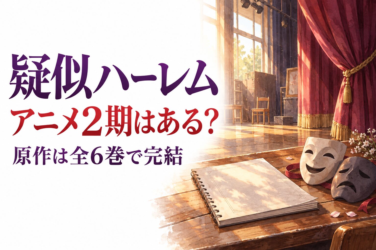 疑似ハーレムのアニメ2期はある？原作全6巻完結を案内する舞台と台本のイメージ画像